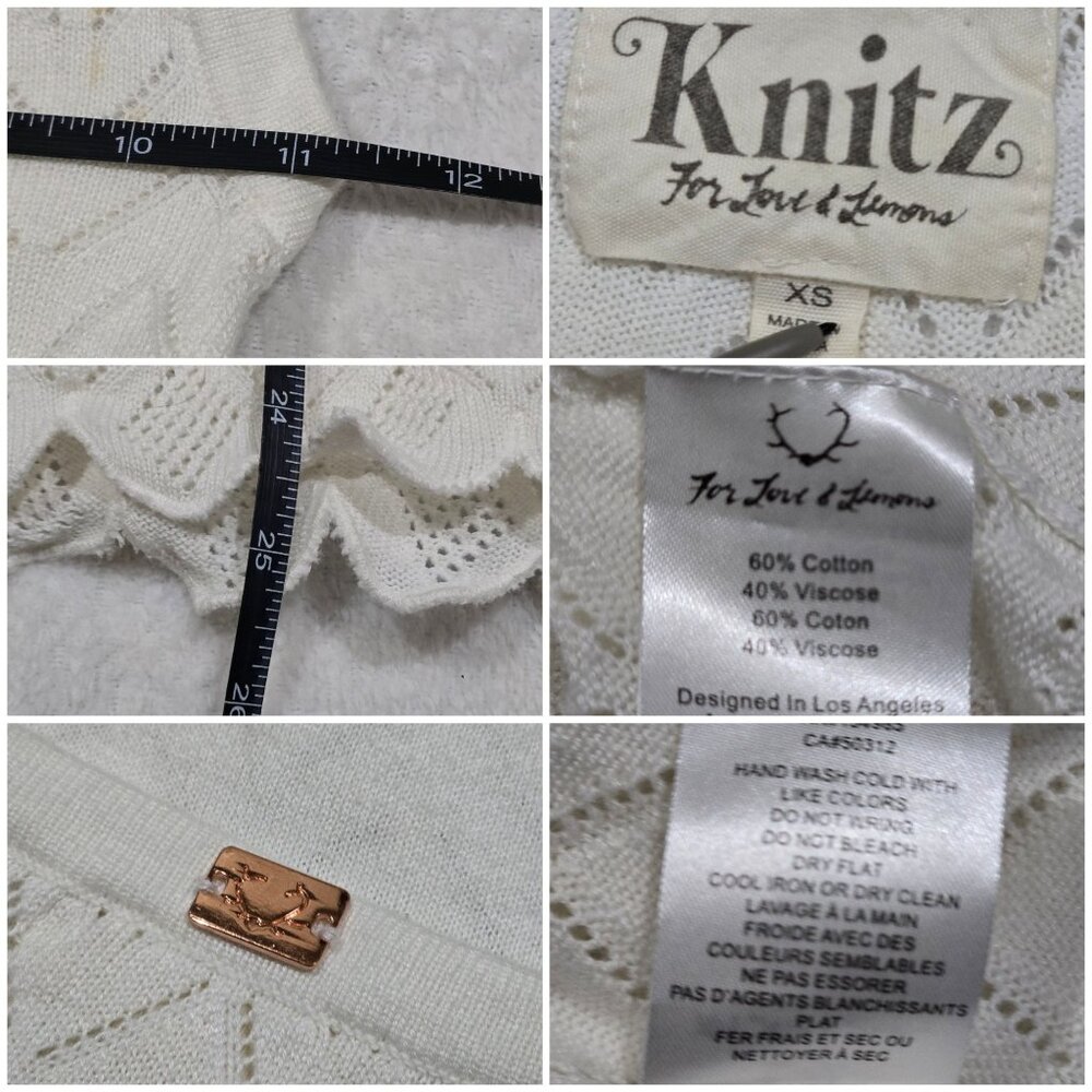 KNITS FOR LOVE & LEMONS ✦ White Chevron Knit Halter Top ✦ Scalloped Hem XS - Picture 12 of 13
